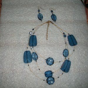 Blue acrylic necklace with matching pierced earrings